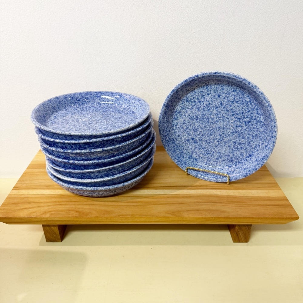 DANSK Vintage Blue Speckled Stoneware Salad Plates Set of 8